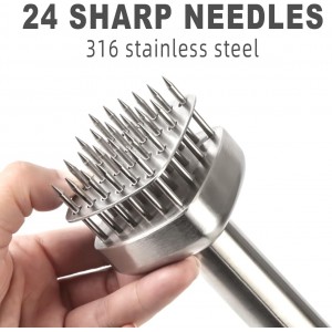 18/10 Stainless Steel Meat Tenderizer Tool, 24 Sharp Needles for Tenderizing Steak Chicken Pork Veal Barbecue Marinating