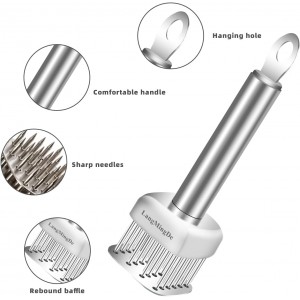 18/10 Stainless Steel Meat Tenderizer Tool, 24 Sharp Needles for Tenderizing Steak Chicken Pork Veal Barbecue Marinating
