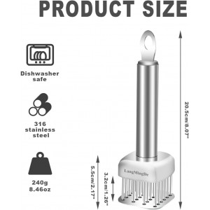 18/10 Stainless Steel Meat Tenderizer Tool, 24 Sharp Needles for Tenderizing Steak Chicken Pork Veal Barbecue Marinating
