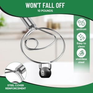 Danish Dough Whisk Stainless Steel Hook Dutch Bread Mixer Hand Tool for Sourdough Baking Making Blending Pastry Pizza