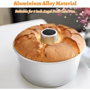 Angel Food Cake Pan Set of 2, 8 Inch Non-Stick Chiffon Cake Tube Pan with Removable Bottom, Aluminium Round Cake Pan Pound Cake Baking Tin for Baking Chiffon Cake