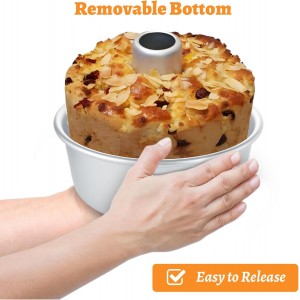 Angel Food Cake Pan Set of 2, 8 Inch Non-Stick Chiffon Cake Tube Pan with Removable Bottom, Aluminium Round Cake Pan Pound Cake Baking Tin for Baking Chiffon Cake