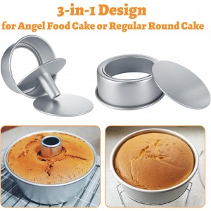 Angel Food Cake Pan Set of 2, 8 Inch Non-Stick Chiffon Cake Tube Pan with Removable Bottom, Aluminium Round Cake Pan Pound Cake Baking Tin for Baking Chiffon Cake