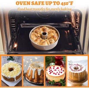 Angel Food Cake Pan Set of 2, 8 Inch Non-Stick Chiffon Cake Tube Pan with Removable Bottom, Aluminium Round Cake Pan Pound Cake Baking Tin for Baking Chiffon Cake
