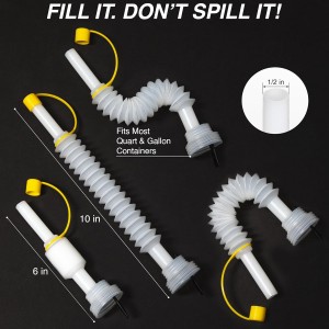 Extendable No-Drip Pour Spout for Quart and Gallon Jugs, Vented, Adjustable 6 to 10 Inch, Collapsible, Universal Fit - 3 Pack