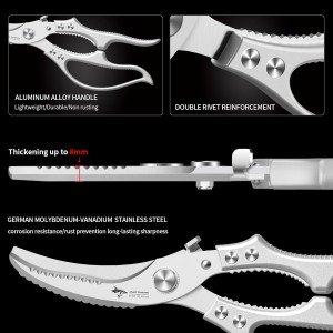 MAD SHARK Heavy Duty Poultry Shears, Kitchen Shears with Non-Slip Handle & Safety Lock, All Purpose Kitchen Scissors for Chicken, Meat Cutting, Turkey, Fish, Vegetables, Spring Loaded, Dishwasher Safe