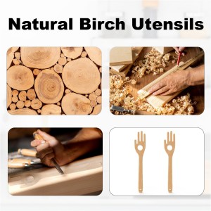 12'' Birch Pasta Forks, 2-Pack - Hand Shaped Spaghetti Server with Measuring Hole for Perfect One-Serving Portion, Natural Wood Cooking Utensils for Pasta Salad, Long Handle Noodle Spoon