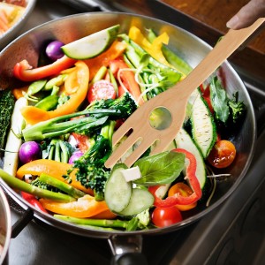 12'' Birch Pasta Forks, 2-Pack - Hand Shaped Spaghetti Server with Measuring Hole for Perfect One-Serving Portion, Natural Wood Cooking Utensils for Pasta Salad, Long Handle Noodle Spoon