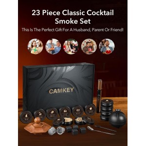 23Pcs Whiskey Smoker Kit with Torch-12 Wood Chips, Ice Ball Mold, Cocktail Smoker Infuser Kit, Old Fashioned Drink Smoker Kit, Birthday Bourbon Whiskey Gifts for Men,Dad,Him, Valentine's Day Gifts