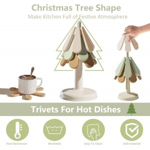Tree Coasters, Trivets for Hot Dishes, Foldable Treevet Coaster Set, Non-Slip Resistant Trivet Tree for Teapot Pans Kitchen Decor Meets Functionality (3 Trivet + 1 Stand)