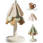 Tree Coasters, Trivets for Hot Dishes, Foldable Treevet Coaster Set, Non-Slip Resistant Trivet Tree for Teapot Pans Kitchen Decor Meets Functionality (3 Trivet + 1 Stand)