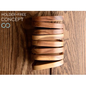 Acacia Wood Coasters for Drinks, 4.13 Inch, Set of 6, Squircles Insulation and Absorbent Cork Stackable Cup Holder, Rustic Coasters for Coffee Table, Designed by S1EGAN