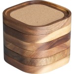 Acacia Wood Coasters for Drinks, 4.13 Inch, Set of 6, Squircles Insulation and Absorbent Cork Stackable Cup Holder, Rustic Coasters for Coffee Table, Designed by S1EGAN