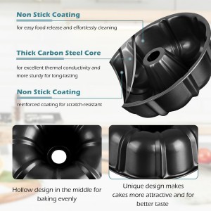 TeamFar 10 Inch Nonstick Cake Pan, 10 Cups Fluted Tube Cake Pan for Baking, Heavy Duty Carbon Steel Round Baking Tray for Making Jello/Monkey Bread/Chocoflan, Non Toxic, Easy Clean - Black