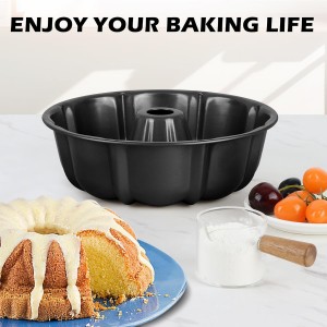 TeamFar 10 Inch Nonstick Cake Pan, 10 Cups Fluted Tube Cake Pan for Baking, Heavy Duty Carbon Steel Round Baking Tray for Making Jello/Monkey Bread/Chocoflan, Non Toxic, Easy Clean - Black