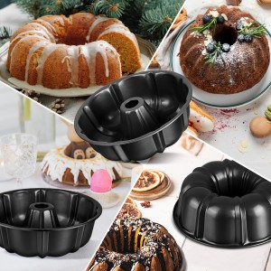TeamFar 10 Inch Nonstick Cake Pan, 10 Cups Fluted Tube Cake Pan for Baking, Heavy Duty Carbon Steel Round Baking Tray for Making Jello/Monkey Bread/Chocoflan, Non Toxic, Easy Clean - Black