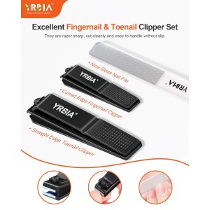 Nail Clippers with Glass Nail File, YRBIA Ultra Sharp Nail Clipper Set, Professional Fingernail & Toenail Clippers Nail Cutter for Men and Women (Black)