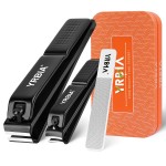 Nail Clippers with Glass Nail File, YRBIA Ultra Sharp Nail Clipper Set, Professional Fingernail & Toenail Clippers Nail Cutter for Men and Women (Black)