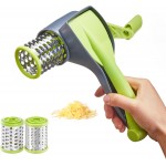 Cheese Grater with Handle, Kitchen Parmesan Cheese Grater with 2 Stainless Steel Drums, Rotary Cheese Graters Handheld for Grating and Shredding Hard Cheese, Chocolate