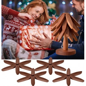 Tree Coasters Set of 4 - Wooden Trivets for Hot Dishes, Pot, Bowl, Coffee, Teapot (Brown-4)