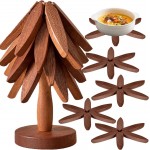 Tree Coasters Set of 4 - Wooden Trivets for Hot Dishes, Pot, Bowl, Coffee, Teapot (Brown-4)