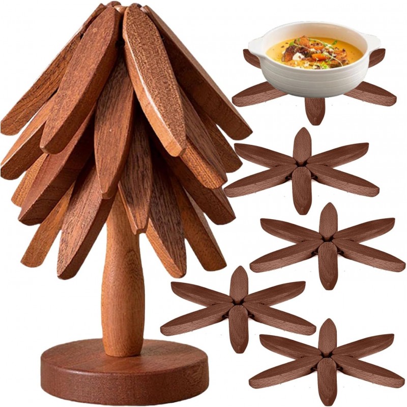 Tree Coasters Set of 4 - Wooden Trivets for Hot Dishes, Pot, Bowl, Coffee, Teapot (Brown-4)