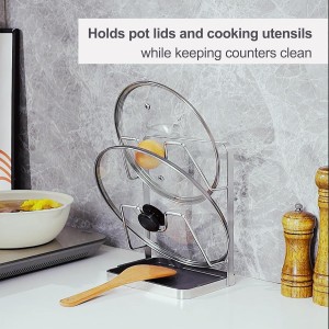 304 Stainless Steel Pot Lid Holder While Cooking, Kitchen Pot Lid Storage Rack for stove top, Multifunctional Kitchen Pot Lid Organizer for Countertop（Silver）