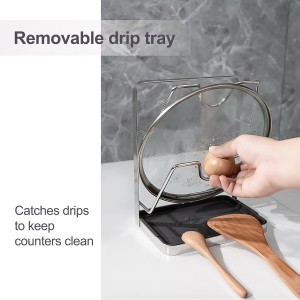 304 Stainless Steel Pot Lid Holder While Cooking, Kitchen Pot Lid Storage Rack for stove top, Multifunctional Kitchen Pot Lid Organizer for Countertop（Silver）