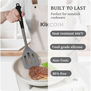 Kikcoin 43Pcs Large Kitchen Utensils Set - Silicone Cooking Utensils Set, Dishwasher Safe Spatula Set for Non-stick Cookware, 446°F Heat Resistant Kitchen Utensils Set with Holder BPA Free, Grey