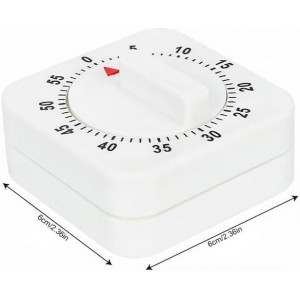 White Timer Clock Square 60-Minute Mechanical Kitchen Timer Wind up Visual Cooking Clock with Loud Alarm No Batteries Required Ideal for Cooking Baking and Kitchen