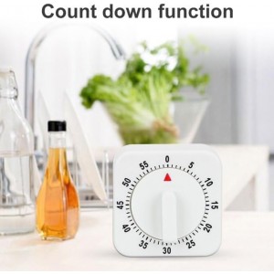 White Timer Clock Square 60-Minute Mechanical Kitchen Timer Wind up Visual Cooking Clock with Loud Alarm No Batteries Required Ideal for Cooking Baking and Kitchen