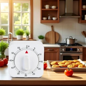 White Timer Clock Square 60-Minute Mechanical Kitchen Timer Wind up Visual Cooking Clock with Loud Alarm No Batteries Required Ideal for Cooking Baking and Kitchen