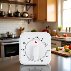 White Timer Clock Square 60-Minute Mechanical Kitchen Timer Wind up Visual Cooking Clock with Loud Alarm No Batteries Required Ideal for Cooking Baking and Kitchen