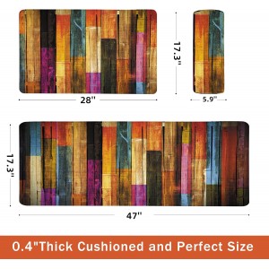 Kitchen Mats for Floor Colorful kitchen rugs Cool Wooden Abstract Anti Fatigue Kitchen Mats Waterproof Floor Mats Cushioned Non-Skid Standing Mats for Laundry, Sink, Set of 2,17.3 x 28+17.3 x 47 Inch