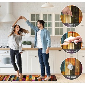 Kitchen Mats for Floor Colorful kitchen rugs Cool Wooden Abstract Anti Fatigue Kitchen Mats Waterproof Floor Mats Cushioned Non-Skid Standing Mats for Laundry, Sink, Set of 2,17.3 x 28+17.3 x 47 Inch