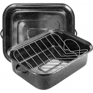 JY COOKMENT Roasting Pan With Lid and Rack, 21' Rectangular, 25lb Turkey Roaster Pot, Large Oven Roaster Tray, V-Rack and Versatile Lid Bone Turkey Baster