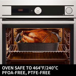 JY COOKMENT Roasting Pan With Lid and Rack, 21' Rectangular, 25lb Turkey Roaster Pot, Large Oven Roaster Tray, V-Rack and Versatile Lid Bone Turkey Baster