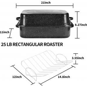 JY COOKMENT Roasting Pan With Lid and Rack, 21' Rectangular, 25lb Turkey Roaster Pot, Large Oven Roaster Tray, V-Rack and Versatile Lid Bone Turkey Baster