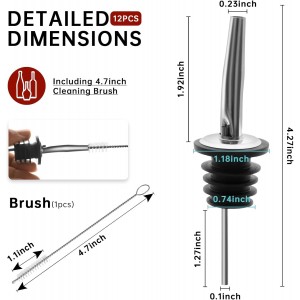 12 Pcs Pour Spouts for Liquor Bottles, Liquor Pour Stainless Steel Classic Bottle Speed Pourers with Tapered Spout，Free Flow Pourers，Most Fit Classic Bottle's Lip 3/4