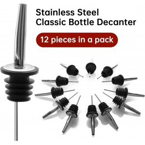 12 Pcs Pour Spouts for Liquor Bottles, Liquor Pour Stainless Steel Classic Bottle Speed Pourers with Tapered Spout，Free Flow Pourers，Most Fit Classic Bottle's Lip 3/4
