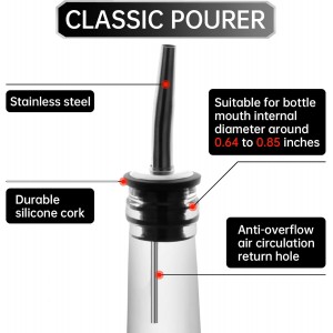 12 Pcs Pour Spouts for Liquor Bottles, Liquor Pour Stainless Steel Classic Bottle Speed Pourers with Tapered Spout，Free Flow Pourers，Most Fit Classic Bottle's Lip 3/4
