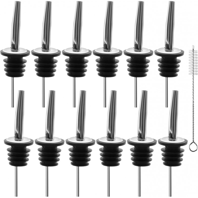 12 Pcs Pour Spouts for Liquor Bottles, Liquor Pour Stainless Steel Classic Bottle Speed Pourers with Tapered Spout，Free Flow Pourers，Most Fit Classic Bottle's Lip 3/4