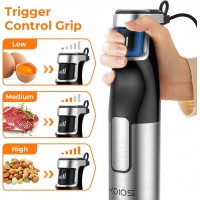 KOIOS Immersion Blender Handheld - Trigger Variable Speed 5-in-1 Immersion Hand Blender 1100W, Anti-Scratch Stainless Steel Shaft, Chopper & Milk Frother, Non-BPA for Soup, Baby Food and Smoothies
