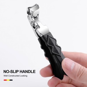 Black Long Handle Nail Clippers for Seniors Non-Slip Wide Jaw Opening Prevent Splashing Toenail Clippers with Catcher for Men for Thick Nails Ergonomic Curve Angled Head Toe Nail Clipper Sharp（1pcs）