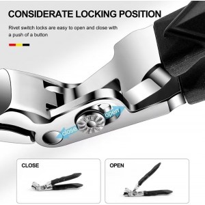 Black Long Handle Nail Clippers for Seniors Non-Slip Wide Jaw Opening Prevent Splashing Toenail Clippers with Catcher for Men for Thick Nails Ergonomic Curve Angled Head Toe Nail Clipper Sharp（1pcs）