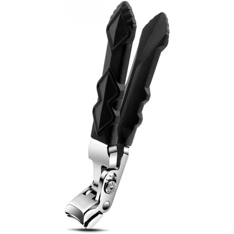 Black Long Handle Nail Clippers for Seniors Non-Slip Wide Jaw Opening Prevent Splashing Toenail Clippers with Catcher for Men for Thick Nails Ergonomic Curve Angled Head Toe Nail Clipper Sharp（1pcs）