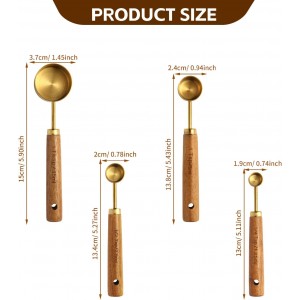 Gold Measuring Cups and Spoons Set of 4, Golden Stainless Steel Measuring Cups with Wooden Handles brass Measuring Spoons Set for Baking Supplies