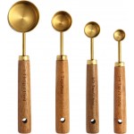 Gold Measuring Cups and Spoons Set of 4, Golden Stainless Steel Measuring Cups with Wooden Handles brass Measuring Spoons Set for Baking Supplies