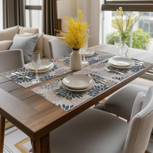 Artoid Mode Floral Vinyl Placemats Set of 4, Heat Resistant Washable Non-Slip Plastic PVC Place Mats for Party Kitchen Dining Decor, Blue Grey