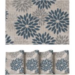 Artoid Mode Floral Vinyl Placemats Set of 4, Heat Resistant Washable Non-Slip Plastic PVC Place Mats for Party Kitchen Dining Decor, Blue Grey